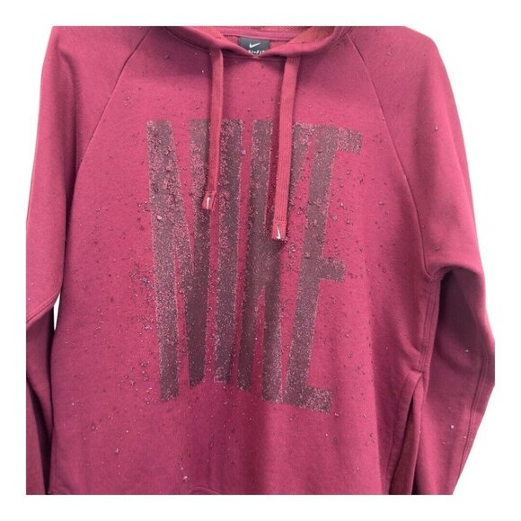 Nike Dri-Fit Pullover Hoodie  Women XS Maroon Oversize Glitter Logo Sides Slits - Picture 6 of 13